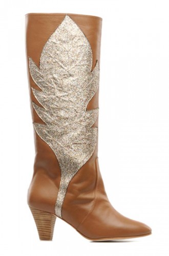 Tan leaf-print boots by Patricia Blanchet