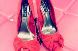 Red suede bow toed court shoes from Principles by Ben de Lisi