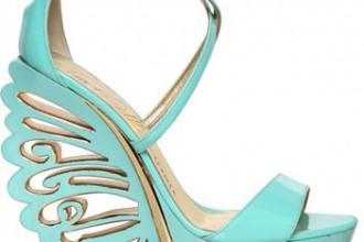 turquoise shoe with elaborate wedge heel