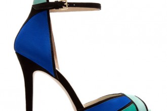 Zara colourblocked ankle strap sandals in green and blue