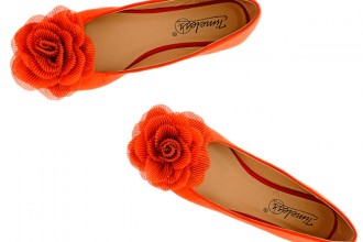 bruight orange ballet flats with flower detail
