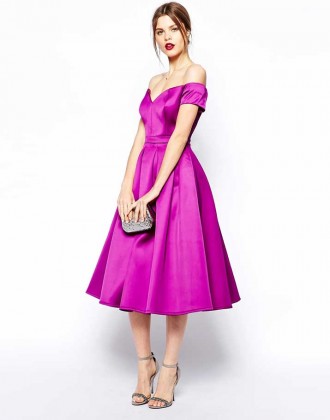 ASOS purple satin bardot dress